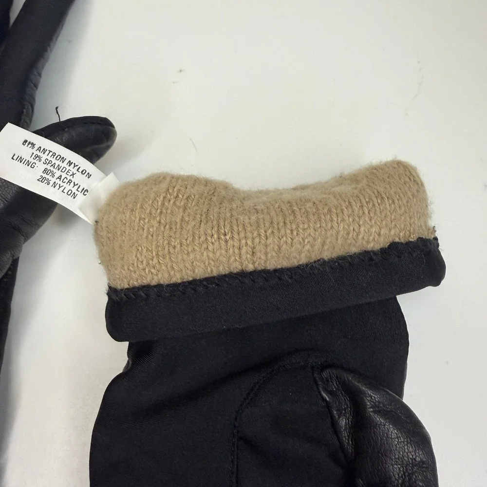 Isotoner Gloves Women Black M Leather Spandex Knit 10